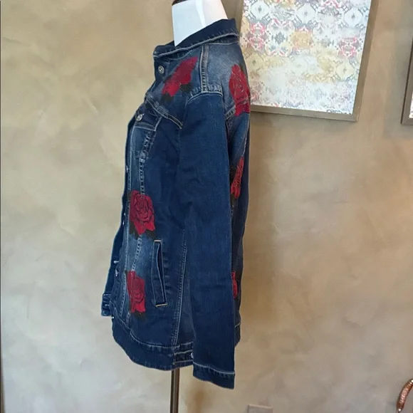 LuLaRoe Blue Stretchy Embroidered Jean Jacket Small - Picture 5 of 8